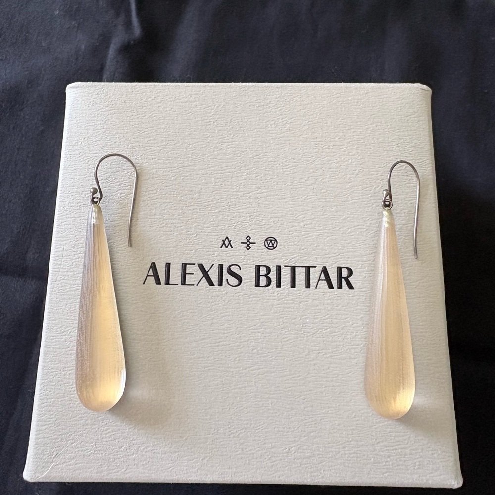 Alexis Bittar Pale Gold Teardrop Dangle Earrings